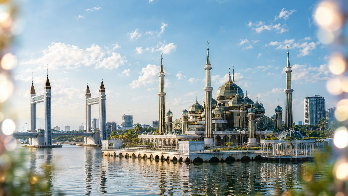Kuala Terengganu waterfront and the Crystal Mosque