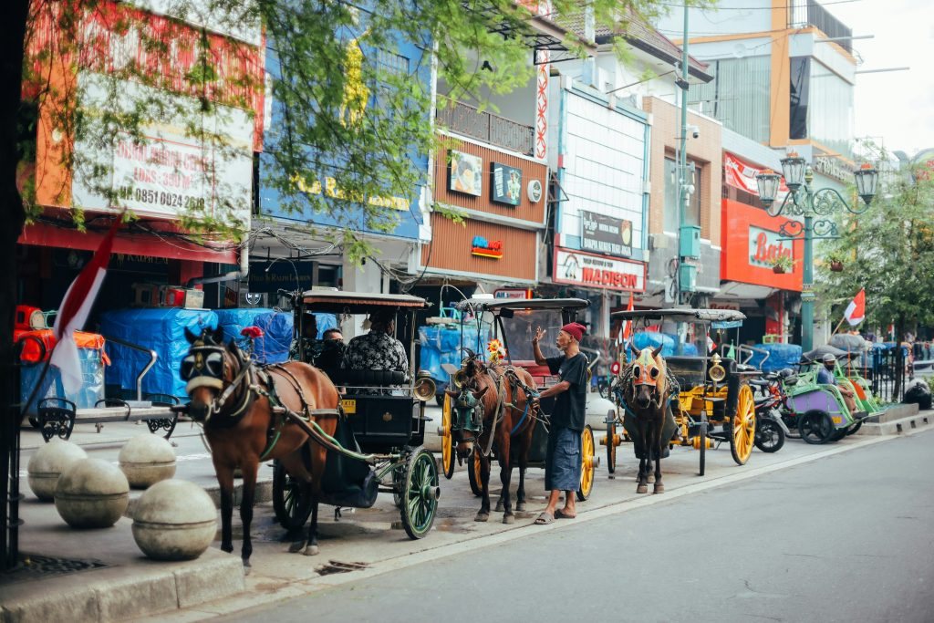 Andong horse carts on Jalan Malioboro, Jogjakarta